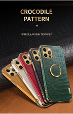 Crocodile Leather Case For iPhone 13 12 Mini Shockproof Magnetic Ring Holder Phone Cover Ultra-thin Soft Crocodile Leather Shockproof Bumper With Ring Bracket Protective Cover for iPhone Stevvex
