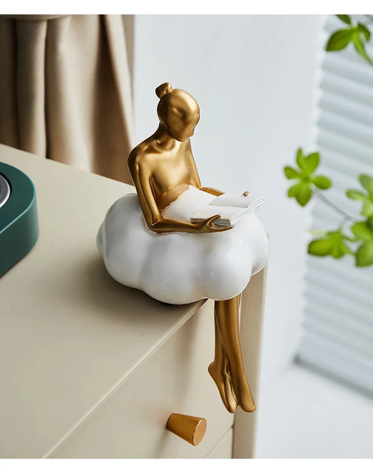 Sitting ballet girl art Golden sculpture Sitting posture ornament home accessories Statuettes Figurines office decor Statues Lootquake LLC