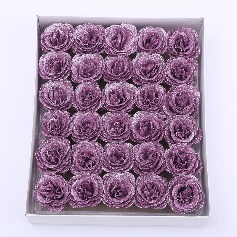 30pcs of 7cm Glitter spray artificial flower rose for Christmas gift hot Valentine DIY bouquet easter wedding Birthday decor Lootquake LLC