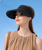Spring and Summer Women's Outdoor Sunshade  Straw Hat Fashion Empty Top  Duck Tongue Hat Big Brim Cap G37