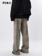 Y2k Vintage Leopard Print Loose Women Jeans Autumn New Classic Straight High Waist Slim Casual Fashion Female Jeans 2024 New