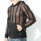 Men Mesh Shirt Transparent Long Sleeve Men Clothing Sexy Solid Party Nightclub Hooded Tops Lootquake LLC