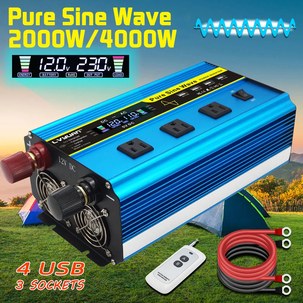 4000W Pure Sine Wave Inverter DC 12v/24v To AC 110v 60HZ Voltage Converter Car Solar Power Inverter Lootquake LLC