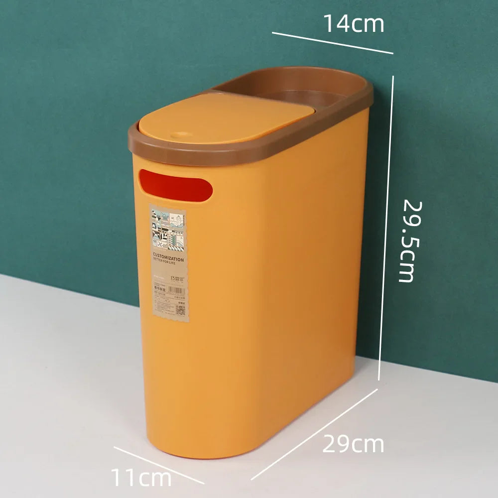 Slim Plastic Trash Bin with Lid,Easy Press-Top,Space Saving Design, Suitable for Bathroom Kitchen Living Room,Simple Solid Color Lootquake LLC
