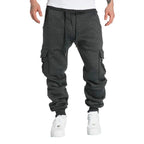 Mens Sweatpants Straight Fit Drawstring Multi-pocket Pants THRIXINE