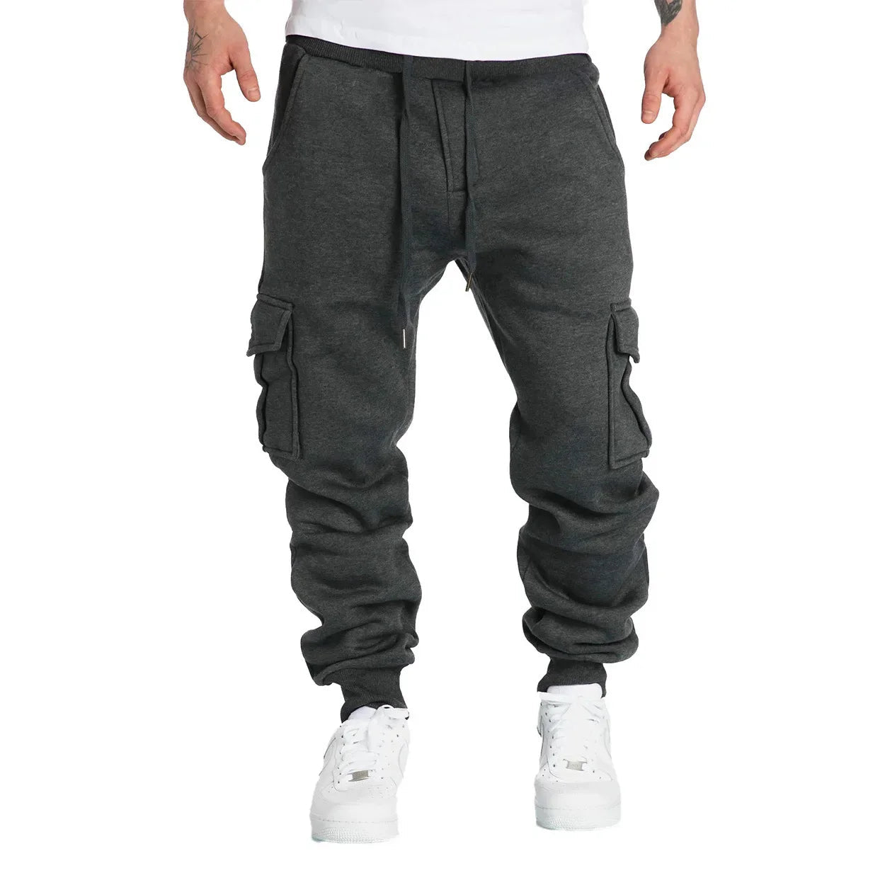 Mens Sweatpants Straight Fit Drawstring Multi-pocket Pants THRIXINE