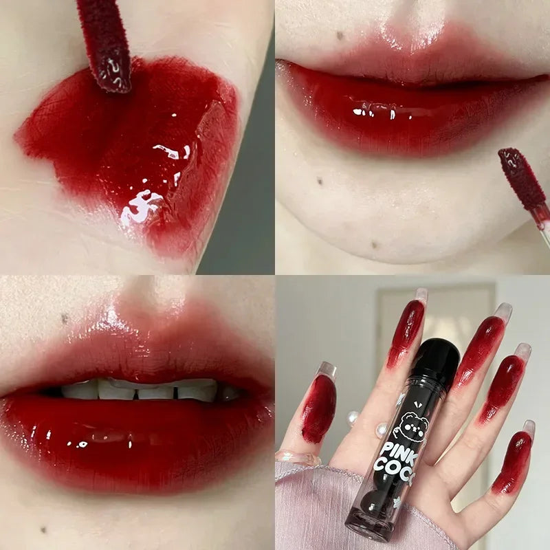 Dark Red Brown Mirror Lip Glaze Water Light Moisturizing Non-stick Cup Highly Pigmented Red Liquid Lipstick Lips Makeup Cosmetic Lootquake LLC