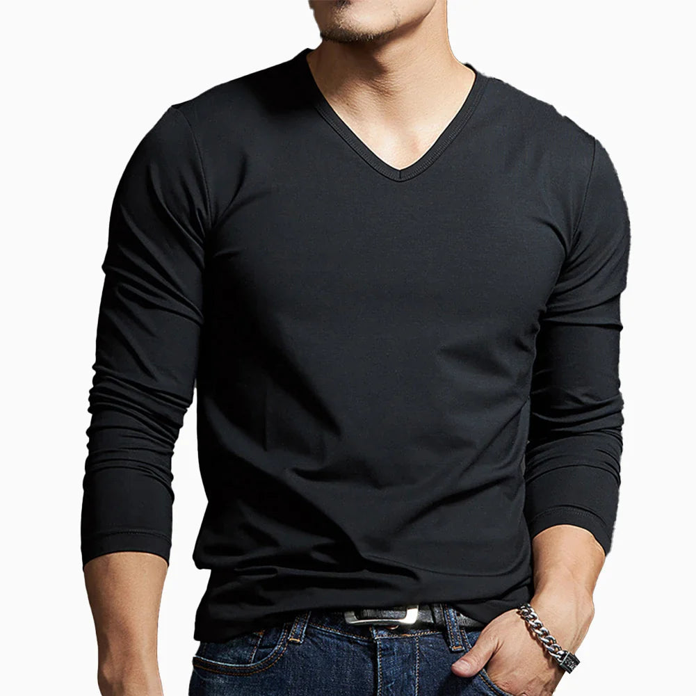 Men's Long Sleeves Muscle V Neck Slim T-Shirt