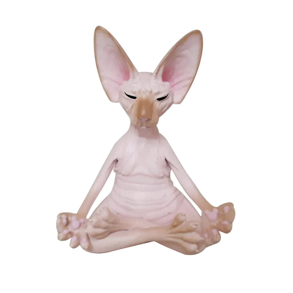 Cat Figurine Sphynx Meditation Statue Yoga Animal Cat Meditate Art Sculpture Micro Decoration Garden Home Office Ornament