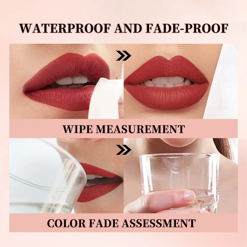 QIBEST 10 Colors Nude Matte Liquid Lipstick Waterproof Silky Lip Gloss Non-Stick Cup Lasting Purple Red Lip Tint Durable Makeup Lootquake LLC
