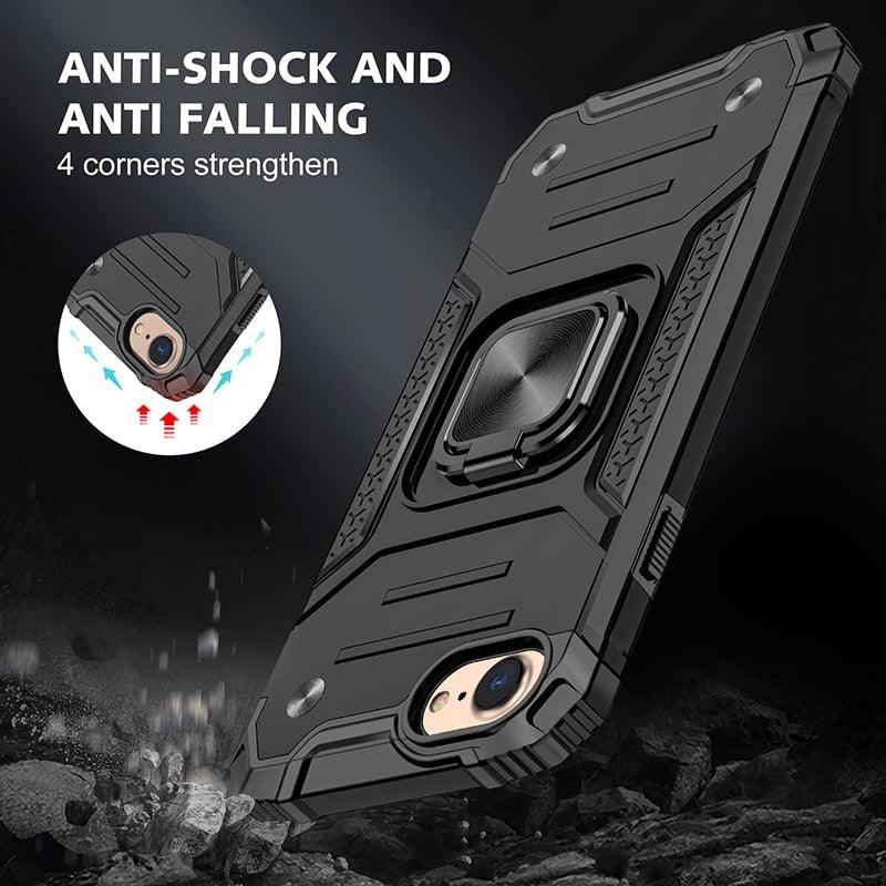 Magnetic Metal Ring Stand Holder Phone Case Cover For iPhone 11 12 13 14 Pro Max Xs XR X 8 7 6 6s Plus Rotating Ring Kickstand Fit Magnetic Car Mount Heavy Duty Dual Layer Shockproof Phone Case Stevvex