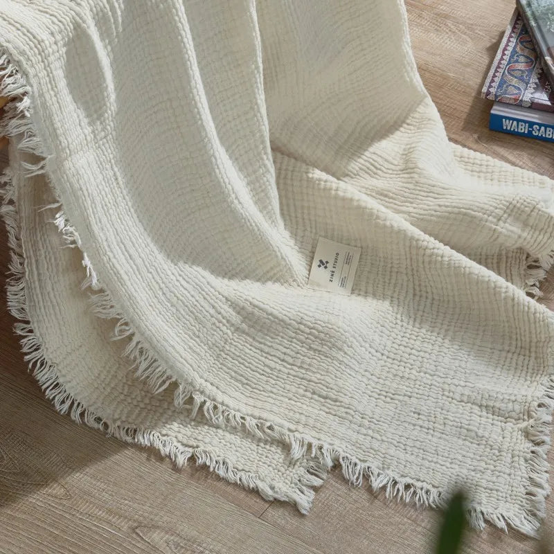 Maillard Cotton Blankets Four Layers Of Gauze Sofa Cover Blanket With Tassel AB Side Office Nap Decorative Bed Muslin Blanket Lootquake LLC