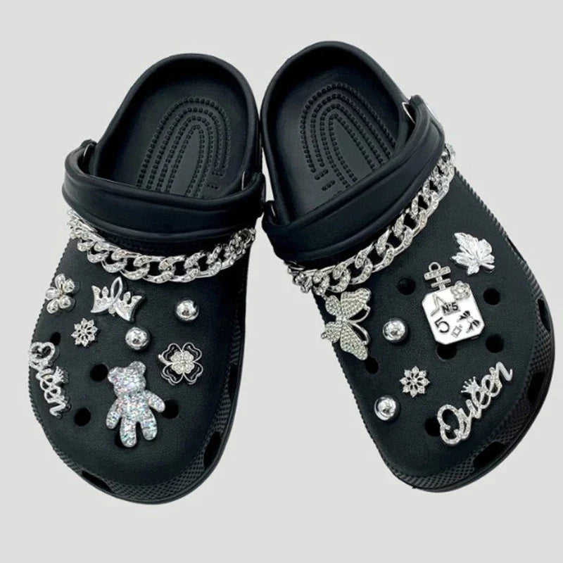 17PCS Fashion Shoe Charms Set Accessories Hole Shoe Buckle Silver Crystal Bear Chain DIY Shoes Decorations Woman Girls Gift Lootquake LLC
