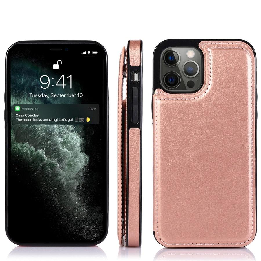 Wallet Stand Cover Flip Leather Case For iPhone 14 Pro Max 13 Pro Max 12 Pro Max 11 Pro Max Soft PU Leather Card Case With Kickstand Slim Double Magnetic Clasp Protective Cover Stevvex