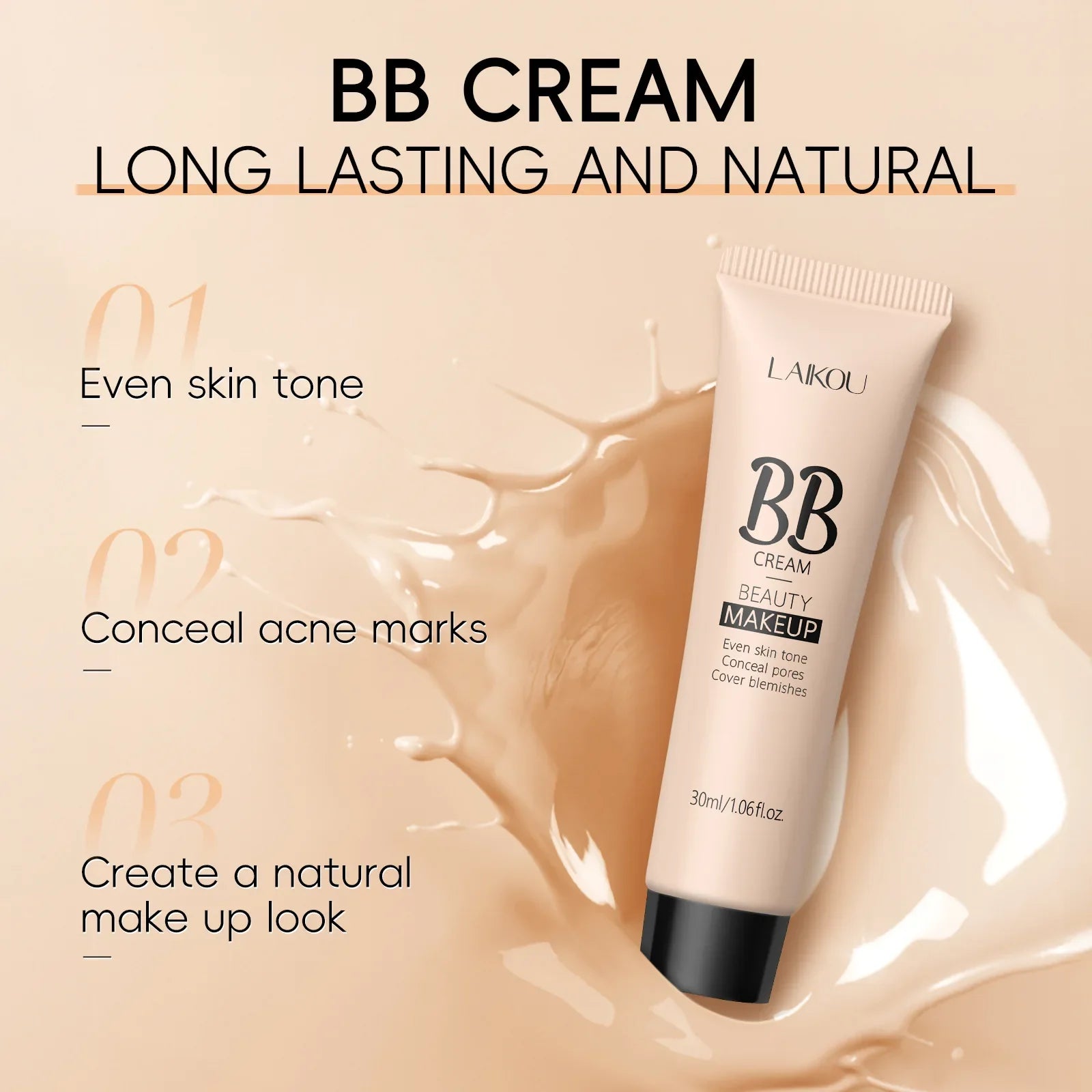 Natural Finish Foundation Cream 30ml Lightweight BB Cover Dark Circles Pores Oil Free Long Lasting Makeup Base Lootquake LLC