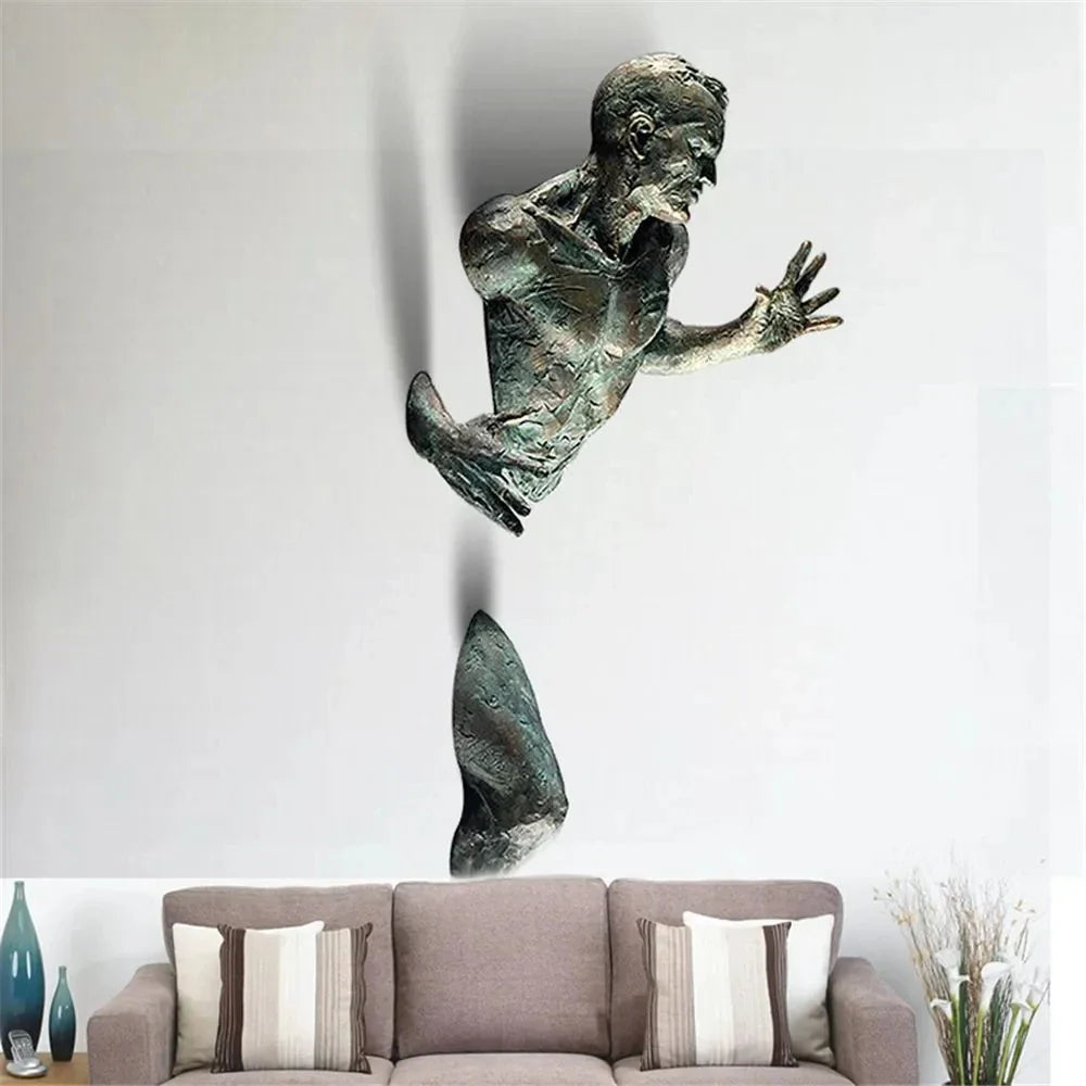 Imitation Copper Wall Decor Abstract Character Resin Rock Climbing Man Statue Sculpture Background Wall Art 3D Through Wall Lootquake LLC
