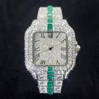 Luxury Full Diamond Watch for Men Fashion Green Iced Out Bling Square Watches Hip Hop Rap Jewelry Relogio Masculino Dropshipping