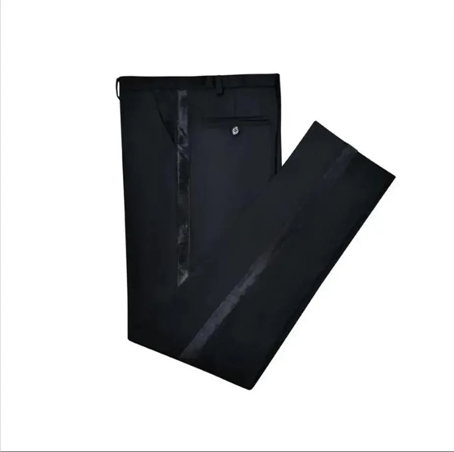 Black Men Pants with Side Satin Stripe One Piece Slim Fit Formal Male Trousers Official Fashion Lootquake LLC