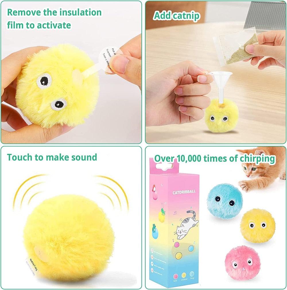 Smart Fluffy Plush Cat Ball Toys Interactive Chirping Balls Cat Kicker Toys 3 Lifelike Sounds Fun Kitty Kitten Toys  Interactive Electric Cat Ball with Sound Stevvex