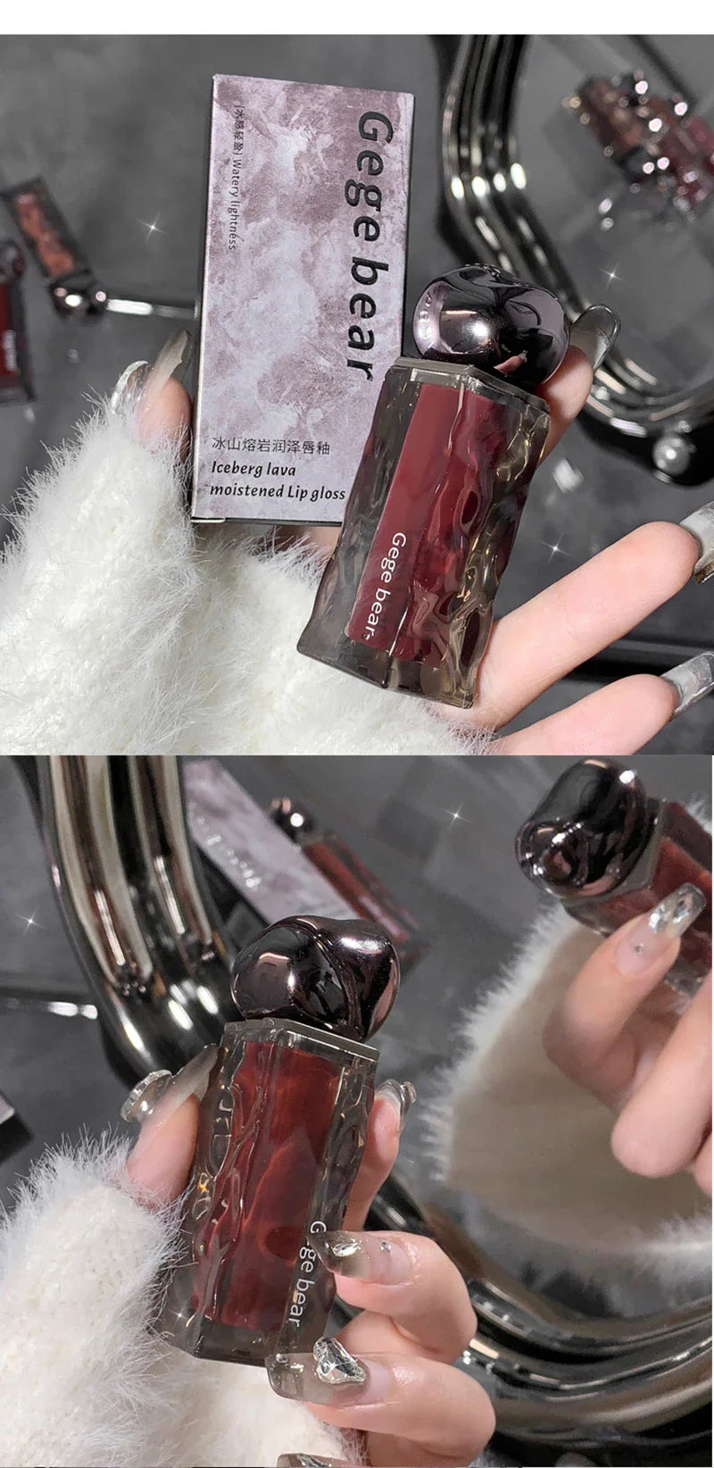 Dark Purple Lip Gloss Water Light Long Lasting Clear Moisturize Mirror Pink Peach Lip Tint Non Stick Cup Liquid Lipstick Makeup