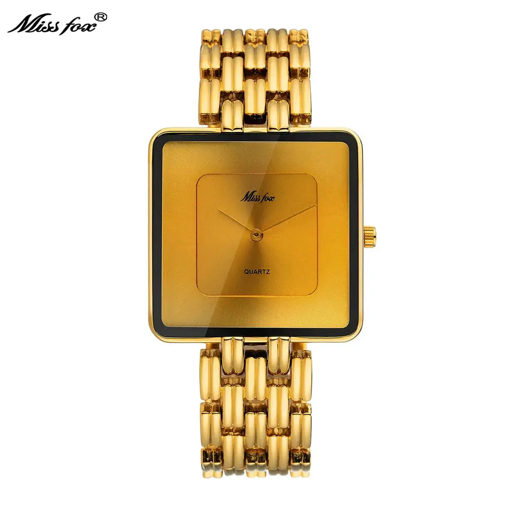 MISSFOX Brand Wristwatch Minimalist Fashion Quartz Watches Classic Design Square Dial Waterproof Stainless Steel Watch For Gift