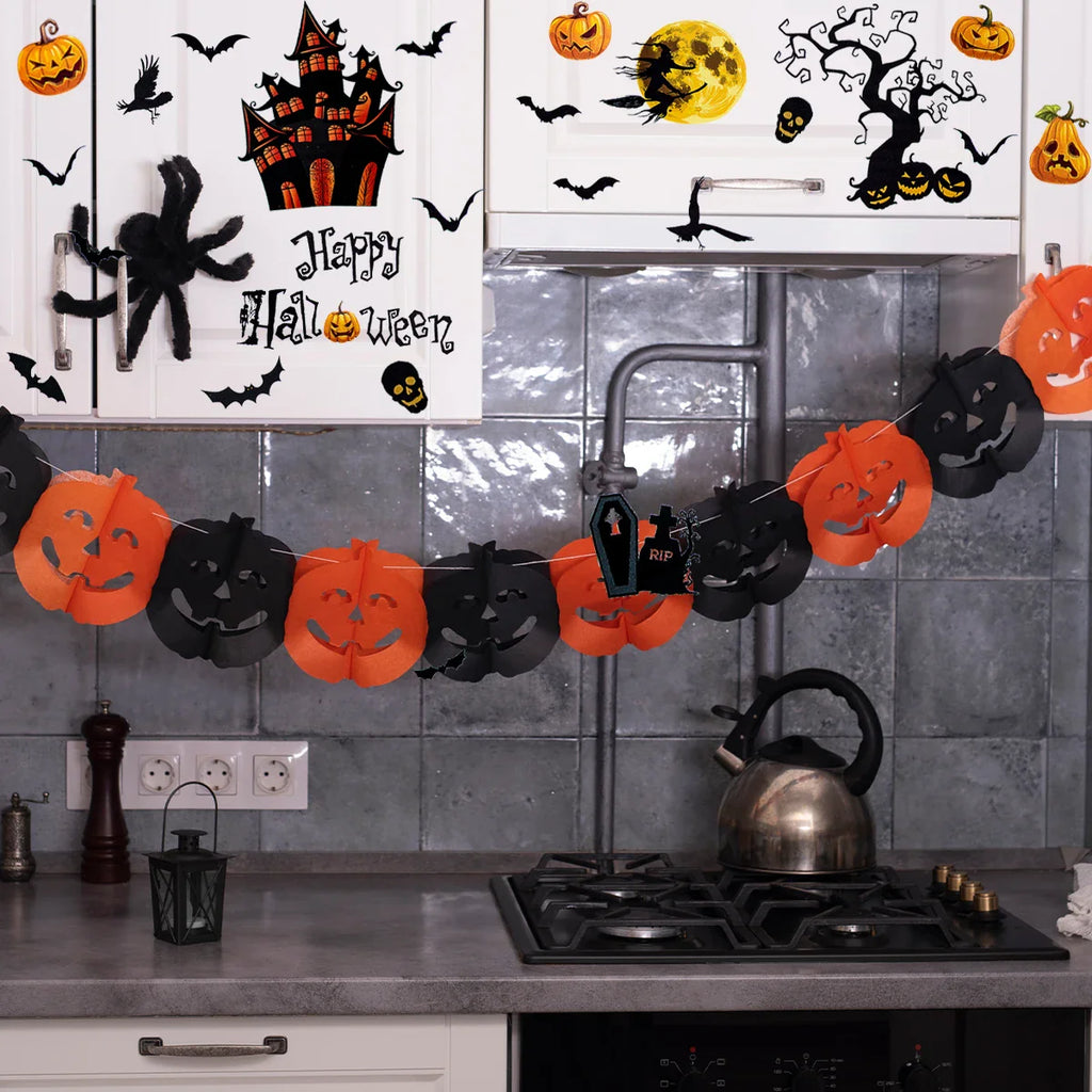 Halloween Pumpkin Window Sticker Haunted House Bat Ghost Glass Wall Sticker Room decor Trick or Treat Halloween Party supplies Lootquake LLC