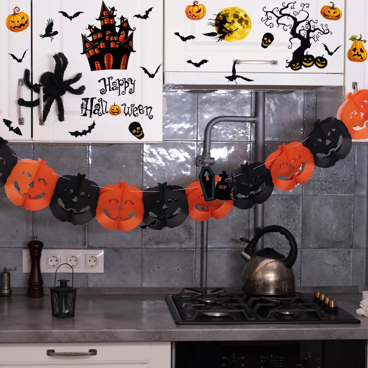 Halloween Pumpkin Window Sticker Haunted House Bat Ghost Glass Wall Sticker Room decor Trick or Treat Halloween Party supplies Lootquake LLC