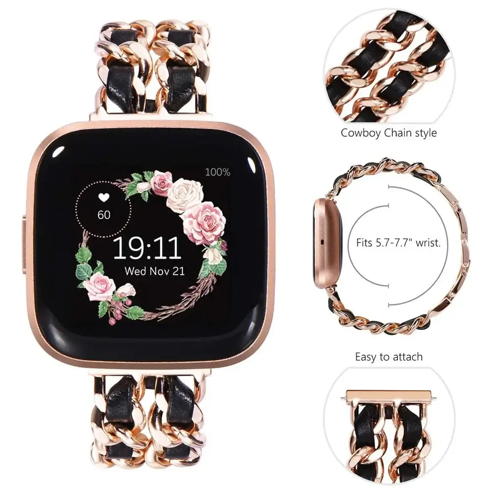 Fitbit Versa & Sense Leather Metal Band - Luxurious Design - SJB-DIAMOND ELITES