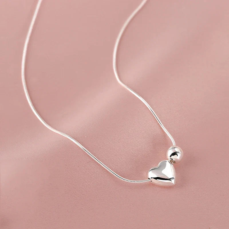 925 Sterling Silver Necklace Simple Heart Love Ball Elegant Geometric for Women Girl Jewelry Gift Dropshipping Wholesale Lootquake LLC