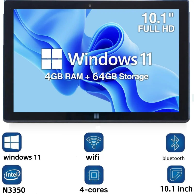 WINDOWS 11 Tablet PC 10.1 INCH 4GB DDR RAM 64GB ROM N3350 CPU 1920 x 1200 IPS Screen WIFI  Quad Core Dual Camera HDMI-Compatible Lootquake LLC