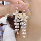 Green Shiny Zircon Flower Drop Earrings For Women Luxury Crystal Long Tassel Ear Line Hanging Earring Girls Wedding Jewelry Gift
