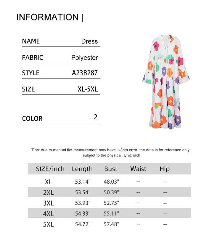 Plus Size New for Summer 2024 Women's Long Sleeve Floral Dress V-Neck Button Long Dress Long Sleeve Button Down Dress