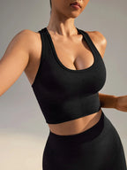VEQKING Seamless Ribbed Racerback Sports Bra THRIXINE