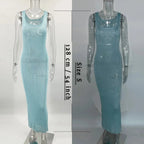 Tossy Sequin Slim Scoop Neck Maxi Dress Female Backless Glitter See-Through Sexy Patchwork Autumn Dress Women's Long Dress 2024