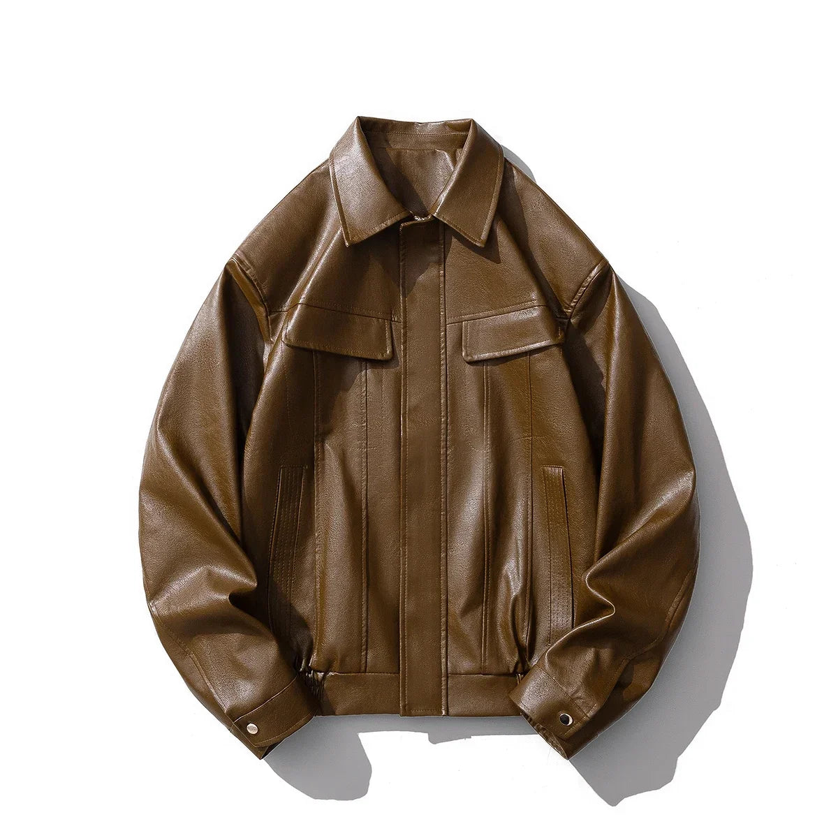Men's Faux Leather Bomber Jacket Motorcycle Lapel Zip-Up Biker Coat Vintage Streetwear Black Brown Jacket Pi-Mart