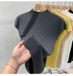 Half High Collar T-shirts Flying Sleeve Design Slim Knitted Sleeveless Top Women Simple Comfortable White T-shirts Summer 2025