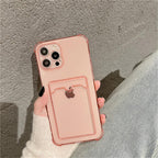 Transparent Card Slot Holder Case for iPhone 13 11 12 14 Pro Max Mini Clear Shockproof Soft Wallet Cover Clear Phone Case with Card Holder Slim Protective Soft Shock Absorbing Case with Card Holder Stevvex