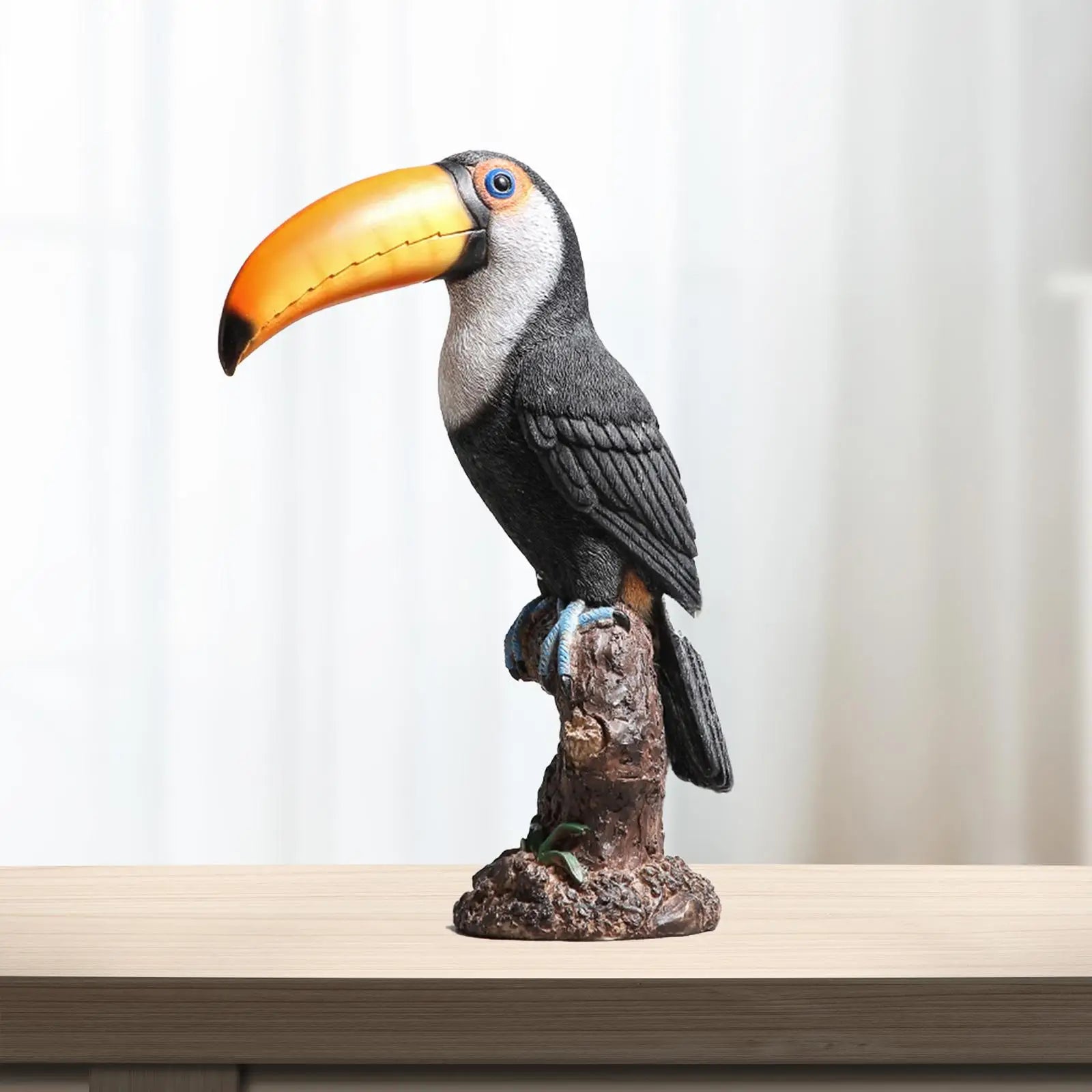 Toucan on Stump Statue Resin Ornament Lovely Hand Painted Waterproof Height 31cm Bird Model for Park Landscape Versatile Lootquake LLC