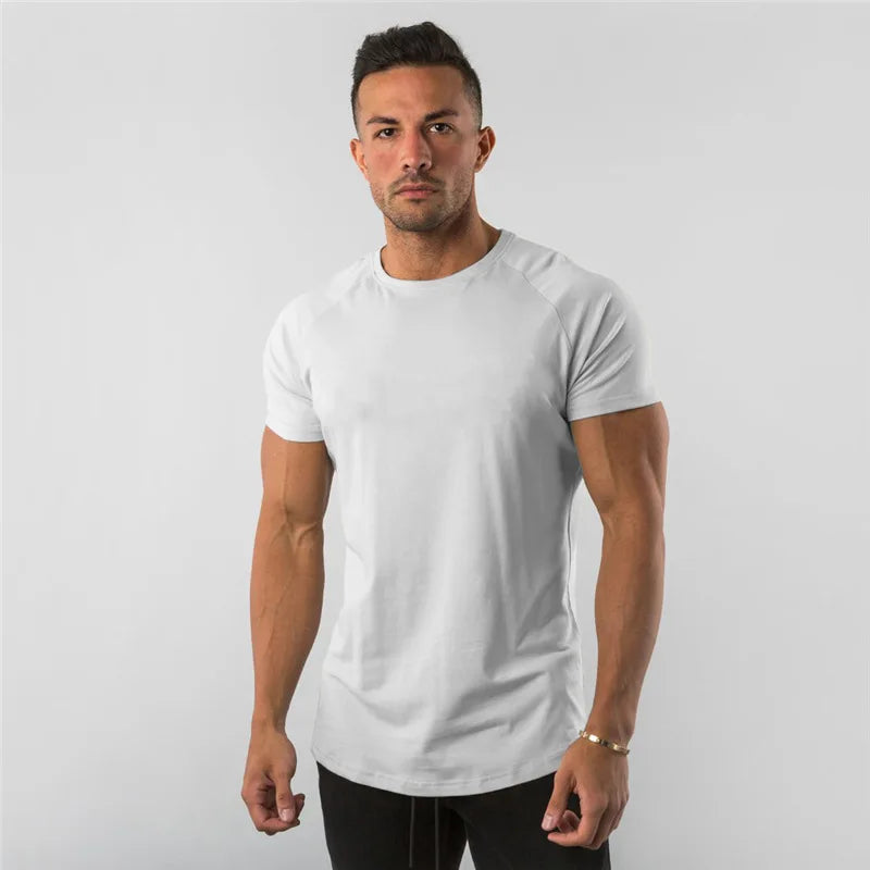 Cotton Plain Tops Tees Fitness Mens THRIXINE