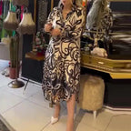 Vintage Fashion Printed V-neck Long Dress Women Spring Long-sleeved Loose Bohemian Dress Autumn Casual A-Line Maxi Dress Vestido