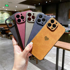 Cute Love Heart Leather Phone Case Soft Shockproof Case for Women Fashion Love Heart Leather Phone Case For iPhone 13 12 11 Pro Max X XR XS Max Camera Protection Soft Back Phone Cover For Couples Stevvex