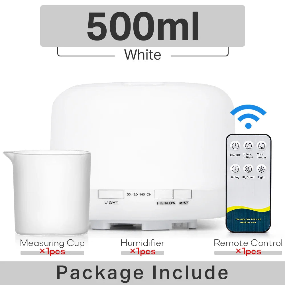 Air Humidifier Essential Oil Diffuser 300ML 500ML 1000ML With Lights Remote Control Ultrasound Electric Aromatherapy Diffuser Lootquake LLC