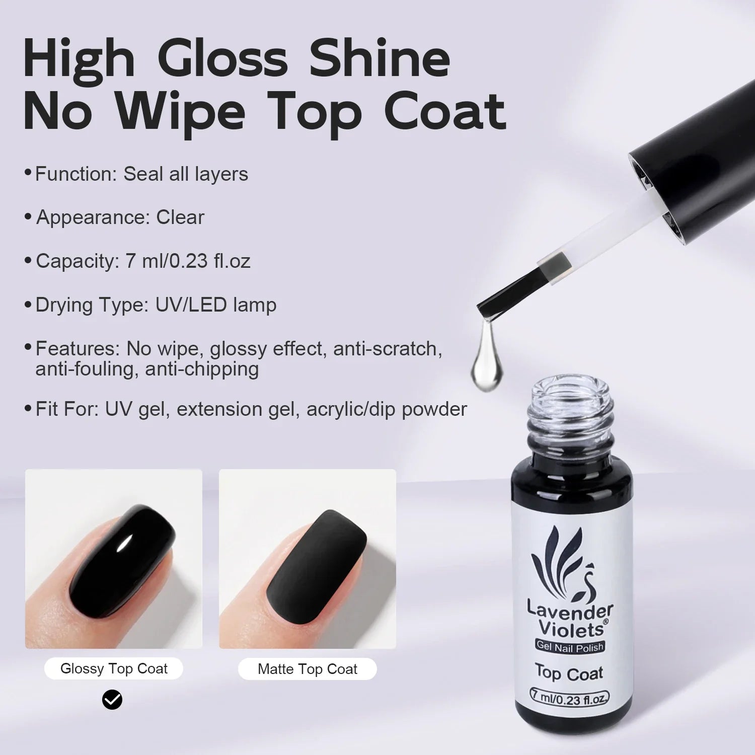 7ml No Wipe Glossy Top Coat, High Glossy Shine Effect Soak Off Gel Nail Polish Long Lasting for Salon Home DIY Manicure Nail Art Lootquake LLC