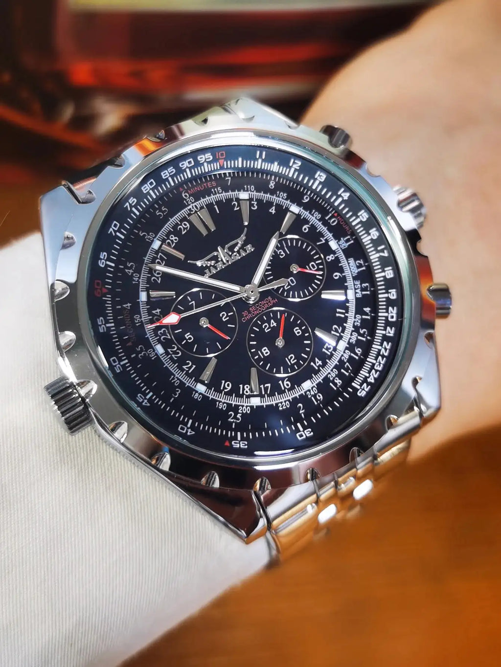 Jaragar Automatic Watch for Men Military Multifunction 3 Sub-Dials Sports Mechanical Watches Top Brand Luxury Leather Steel Band Lootquake LLC