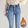 Women Thermal Jeans Winter Snow Warm Plush Stretch Jeans Lady Skinny Thicken Fleece Denim Long Pants Retro Blue Pencil Trousers Lootquake LLC