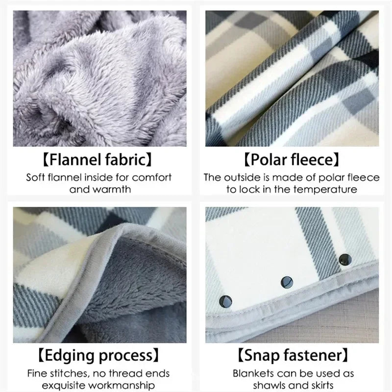 Thick Plaid Blanket Warm Winter Wearable Blanket Adults Office Travel Soft Fleece Throw Blankets With Button Home Shawl Lootquake LLC