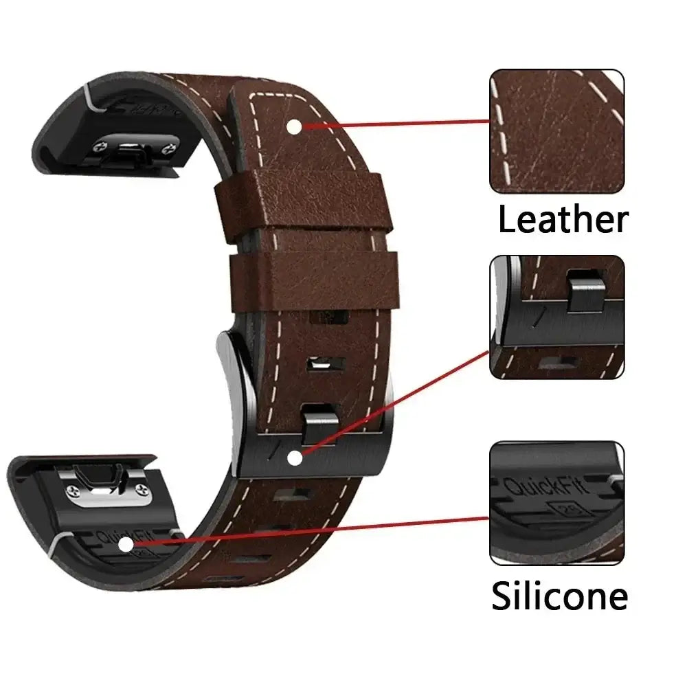 Garmin Leather Silicone QuickFit Band - Durable Stylish Strap - SJB-DIAMOND ELITES