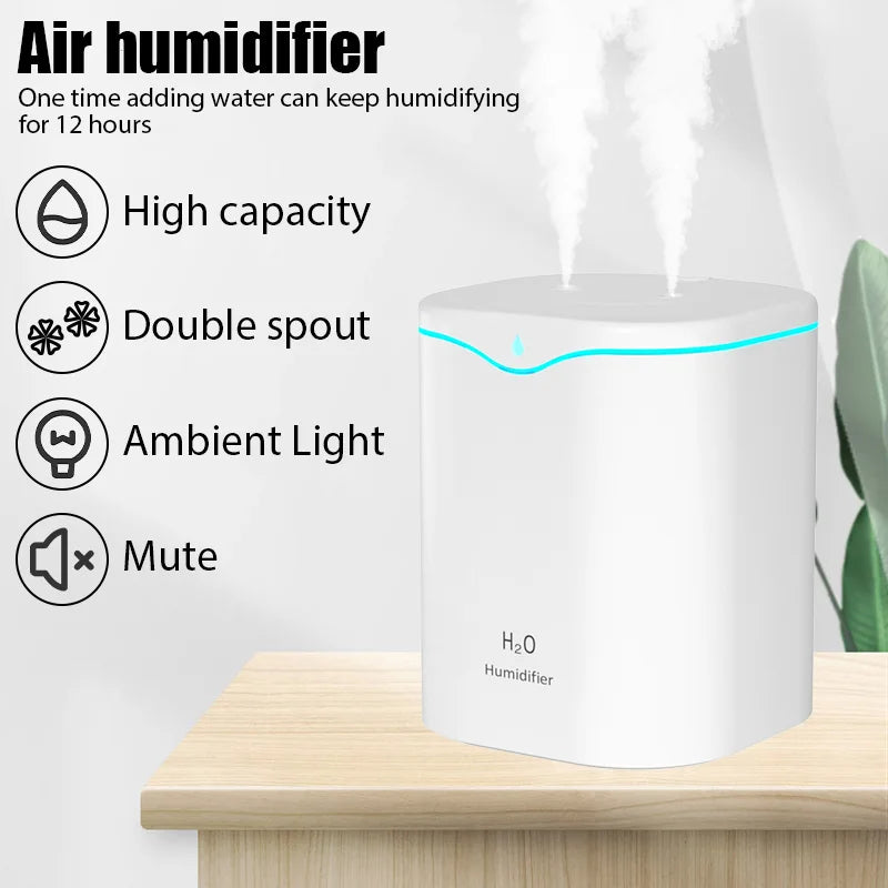 2000ml Air Humidifier Double spray Mist nozzle Cool Mist Large capacity Colorful Night Light usb H2O Air Diffuser Humidifier