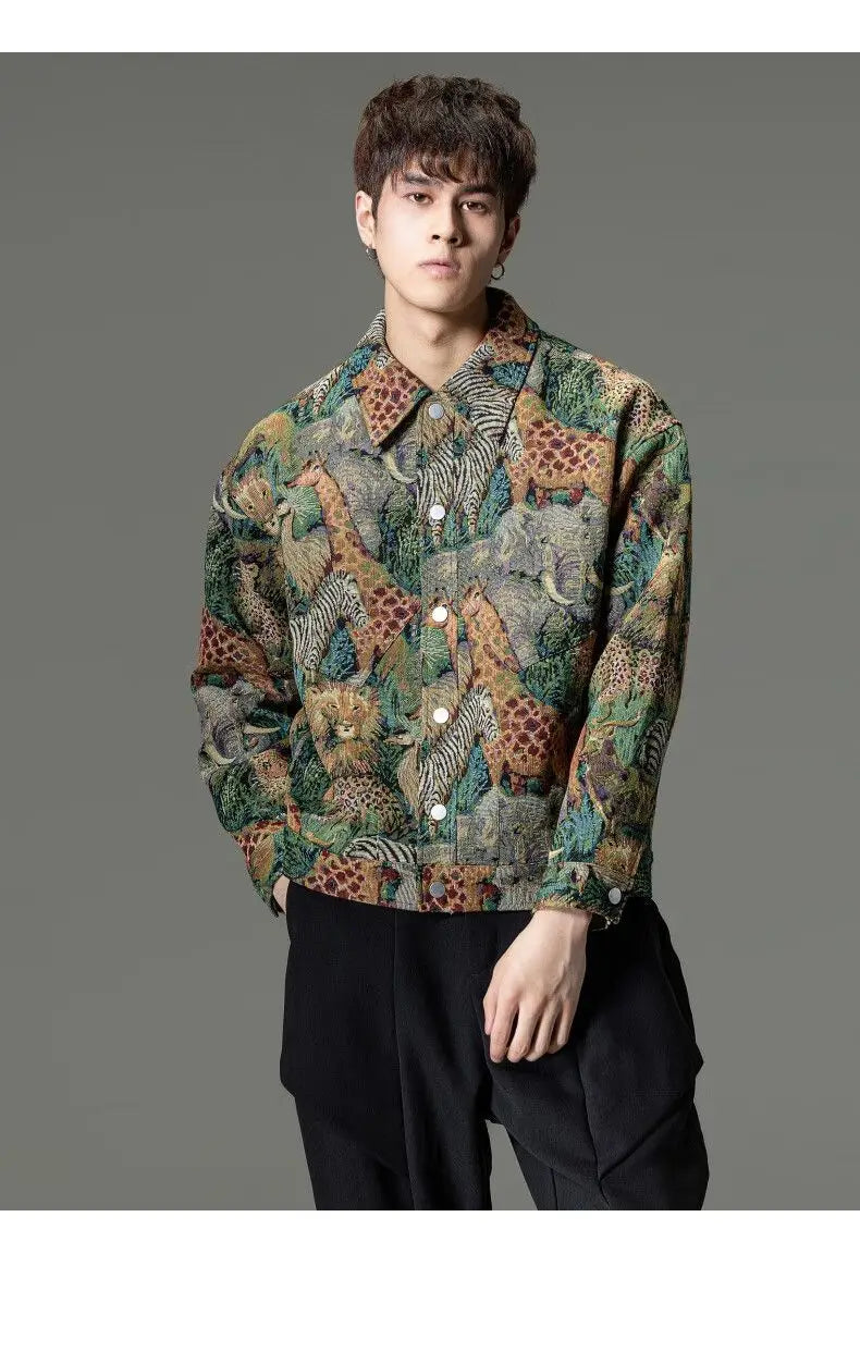 New Chinese Style Men's Clothing Trendy Casual Printed Jacket Men's Styles Domineering and Trendy Styles Pi-Mart
