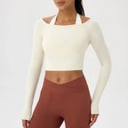 Off Shoulder Long Sleeve Yoga Top THRIXINE